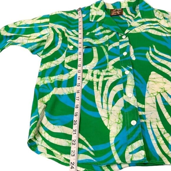 Caribelle Batik St. Kitts Women's Tropical Shirt Green Blue White‎ Palm Size Med - Picture 7 of 9